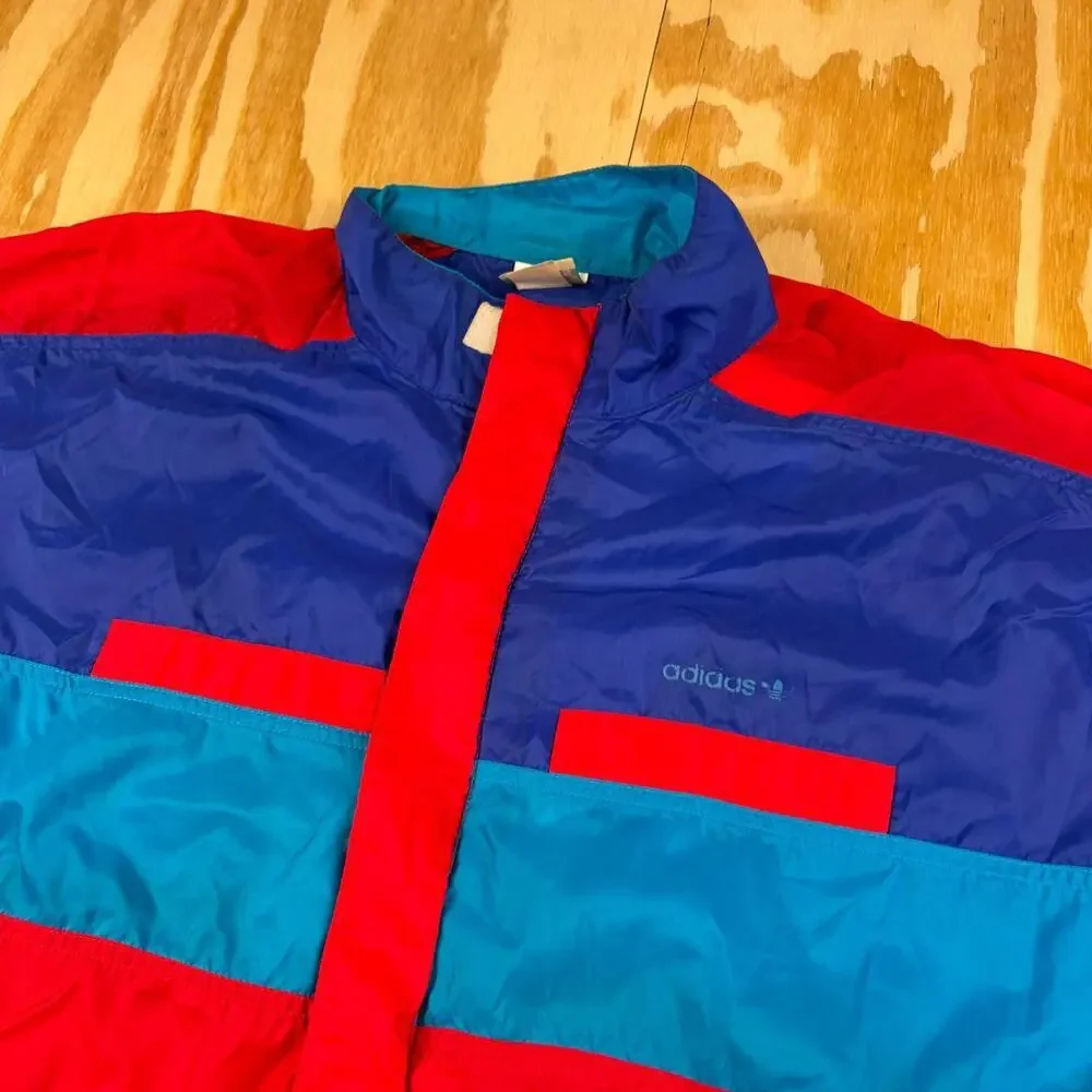 Vintage 90s Adidas Colorblock Windbreaker Festival Jacket – Red/Blue– Men’s XL